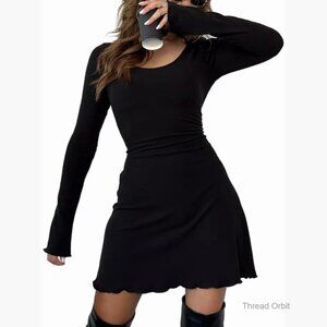 Stretchy Bodycon Mini Dress Square Neck Short/Long Sleeve Party Club